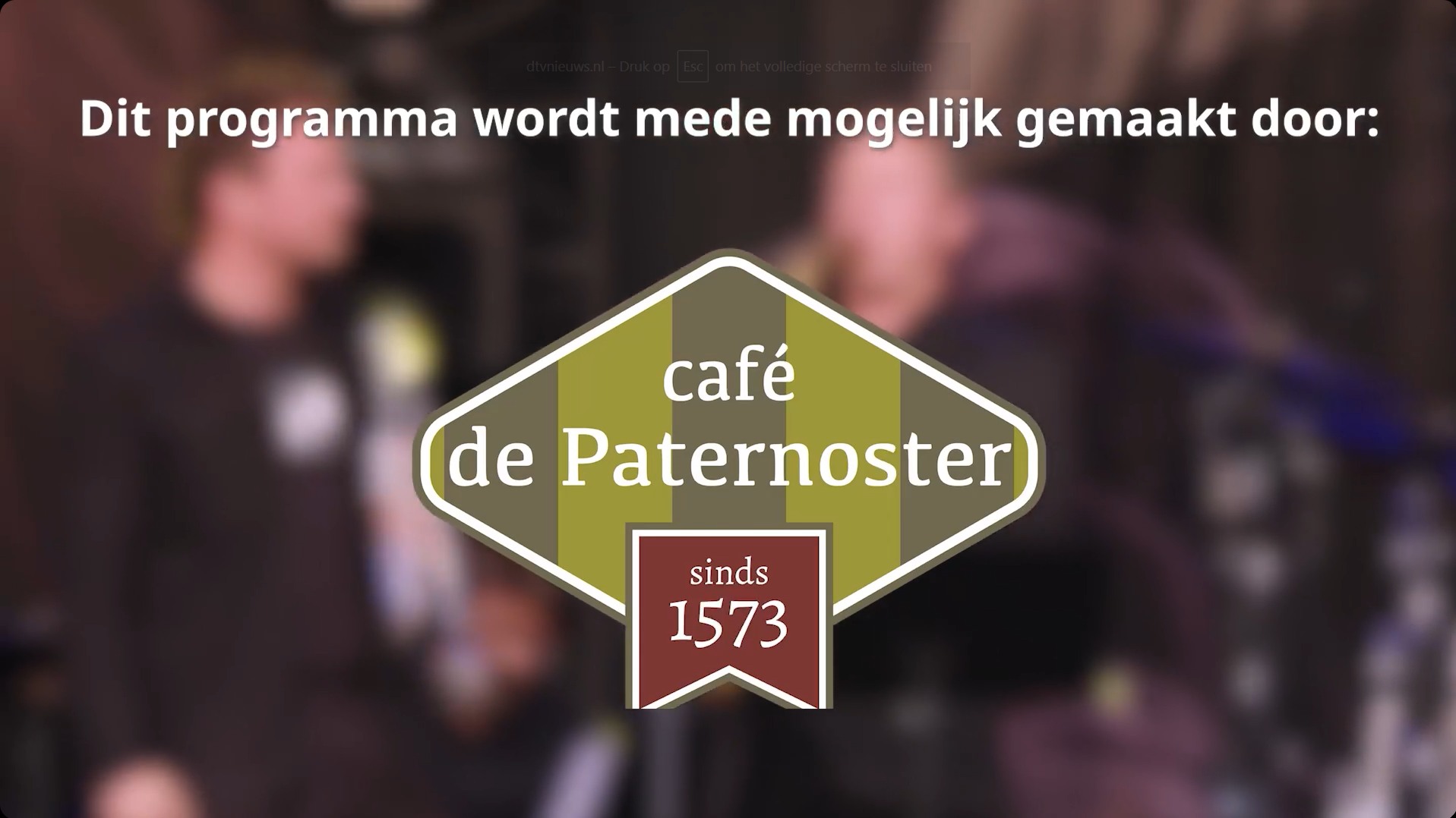 Sponsorvermelding van Café de Paternoster rond een Dtv-programma